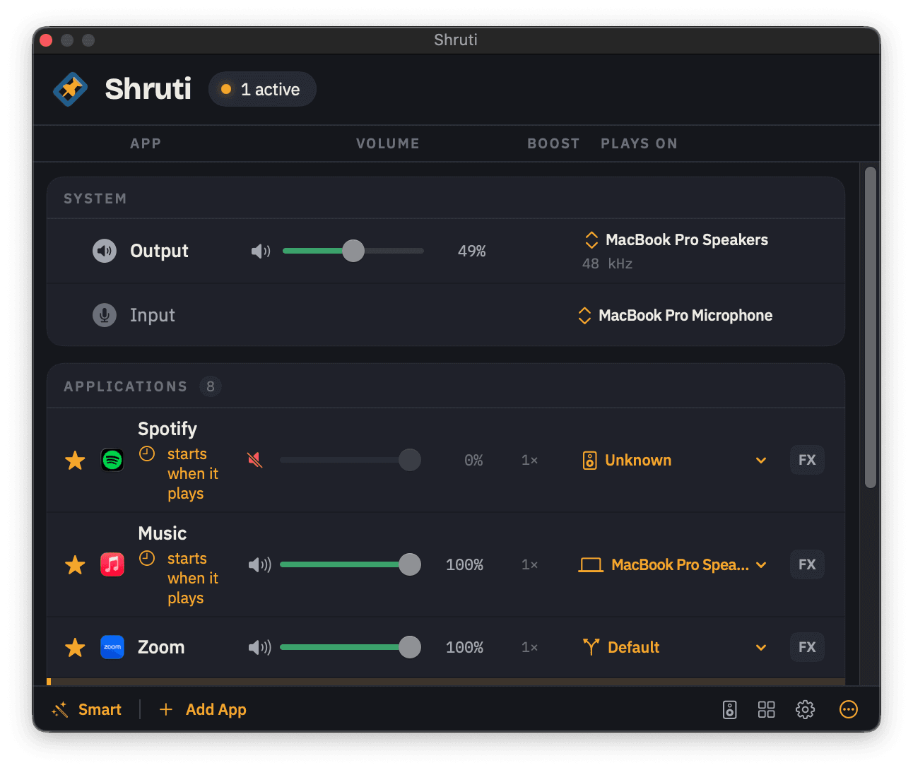 The Shruti app window on macOS